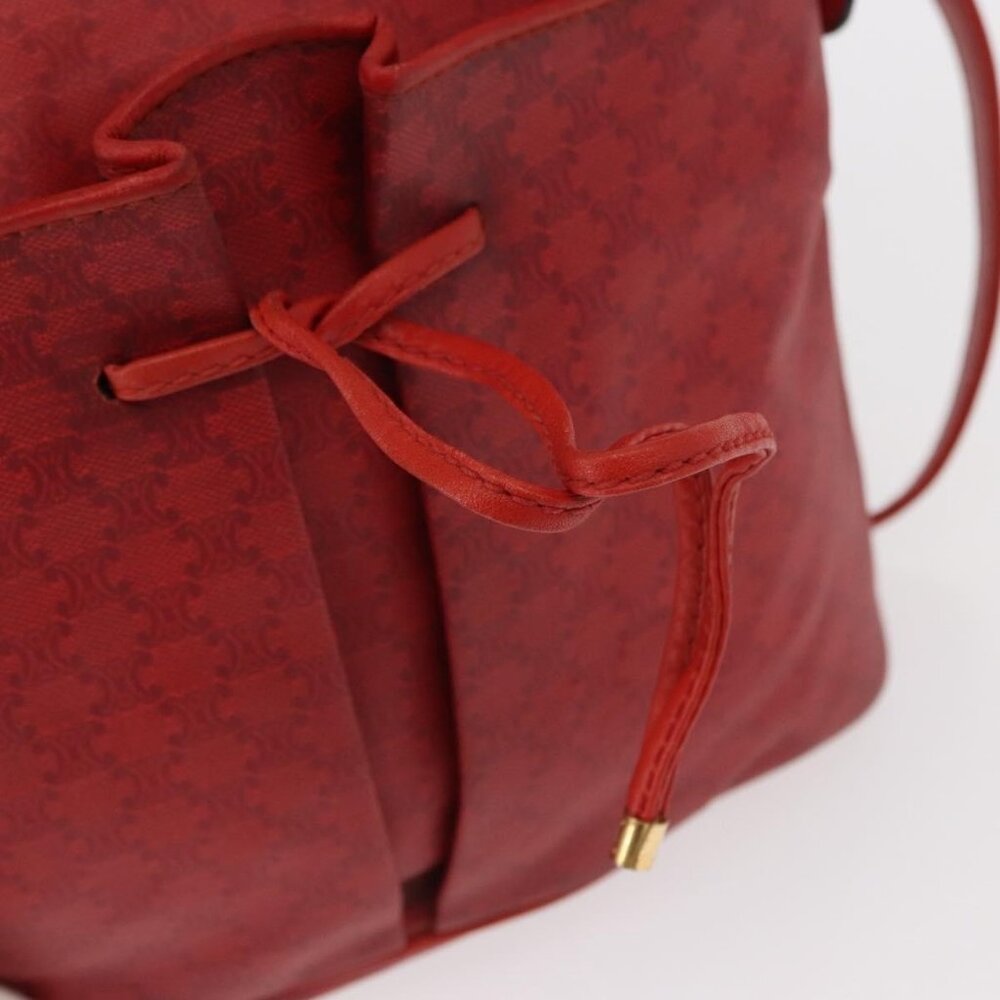 Authentic CELINE Macadam Canvas Shoulder Bag Red Gold - Picture 16 of 16